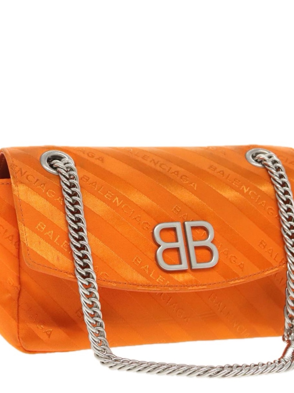 Balenciaga Bright Orange Satin BB Chain Shoulder Bag